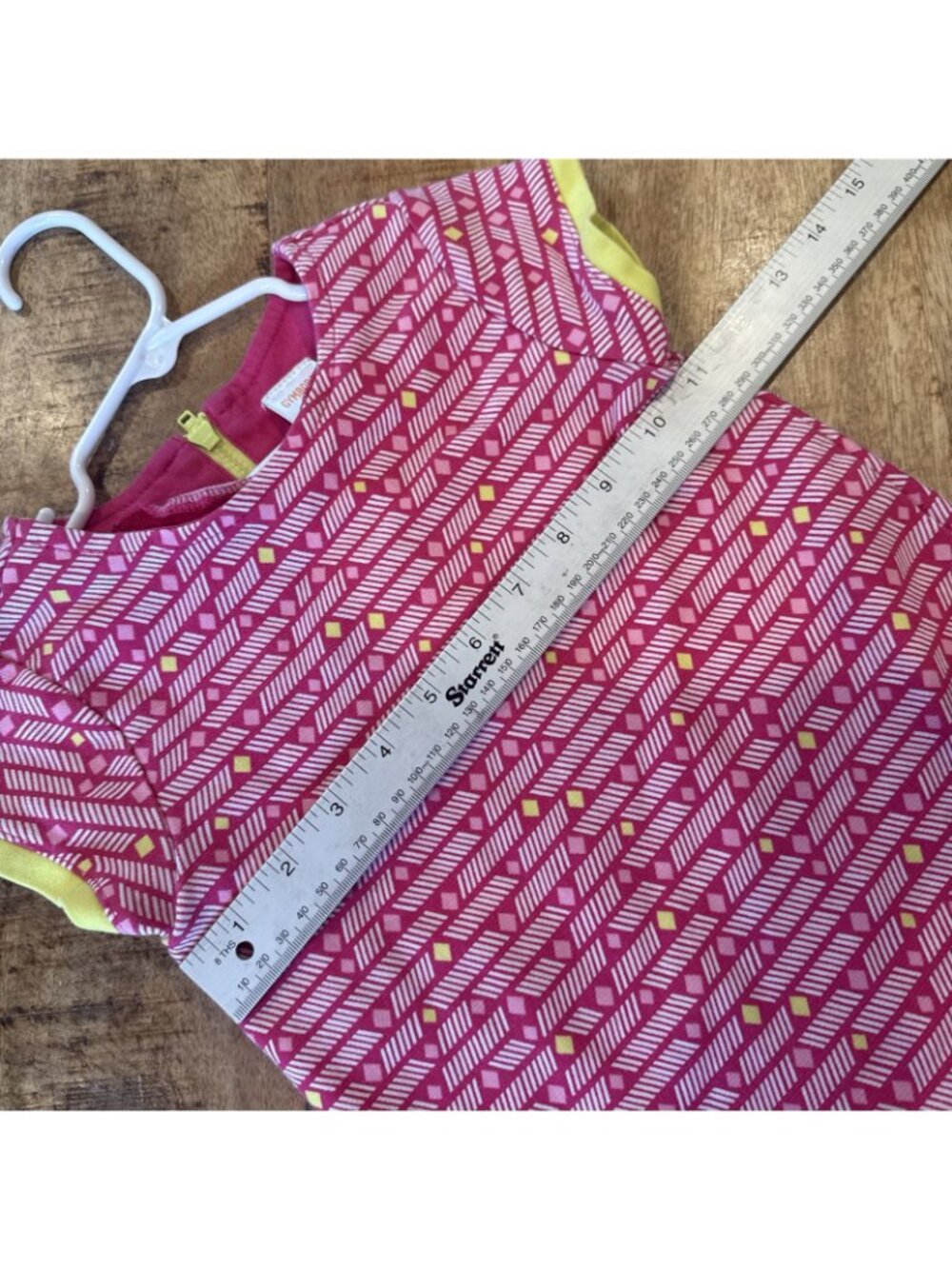 GYMBOREE Dress Pink Yellow drop waist cap sleeve girls 6 Cotton Geometric Knit - Picture 7 of 8